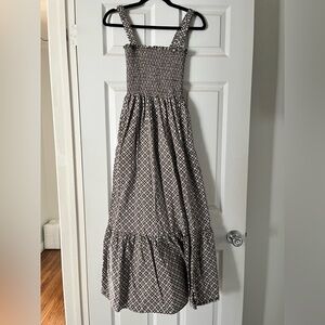 Hill House brown and White Smocked Maxi Dress